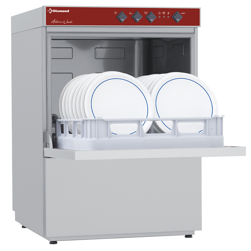 mosogatógép beépített vízlágyítóval, 500x500 mm-es, 40-24 kosár/órás, duplafalú, 230 V-os
