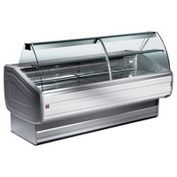 1500 mm-es hűtőpult, ventilációs, íves lehajtható frontüveggel, fehér dekorral