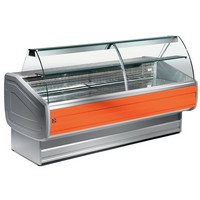 1500 mm-es hűtőpult, statikus, íves lehajtható frontüveggel, narancsszínű