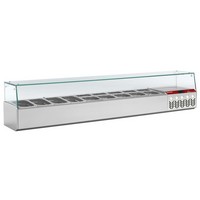 asztali feltéthűtő üveg leheletvédővel, 9x GN 1/4-es, 0/+8°C 