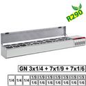 asztali feltéthűtő felhajtható fedéllel, 3x GN 1/4 + 7x GN 1/6 + 7x GN 1/9-es, 0/+8°C