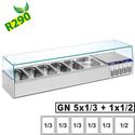 asztali feltéthűtő üveg leheletvédővel, 5x GN 1/3 + 1x GN 1/2-es, 0/+8°C