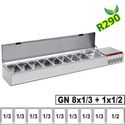 asztali feltéthűtő felhajtható fedéllel, 3x GN 1/4 + 7x GN 1/6 + 7x GN 1/9-es, 0/+8°C