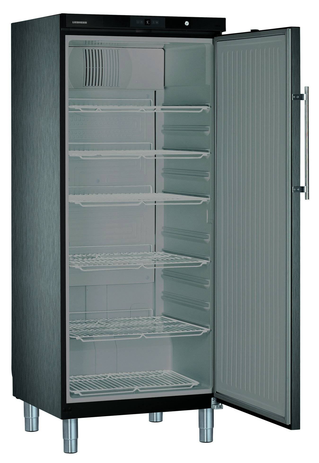 586 literes hűtő, ventilációs hűtéssel, teleajtós, fekete, +1/+15°C