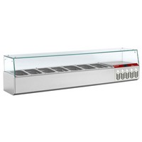 asztali feltéthűtő üveg leheletvédővel, 6x GN1/4 + 1x GN1/9-es, 0/+8°C