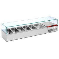 asztali feltéthűtő üveg leheletvédővel, 6x GN 1/3-os, 0/+8°C